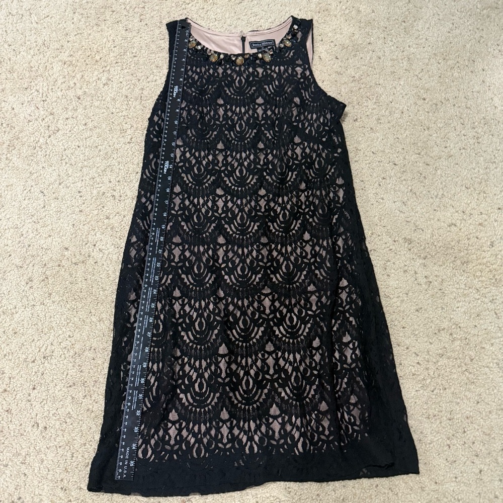 Jessica Howard Black Lace Dress Size 14 Beaded Neck - Picture 11 of 12